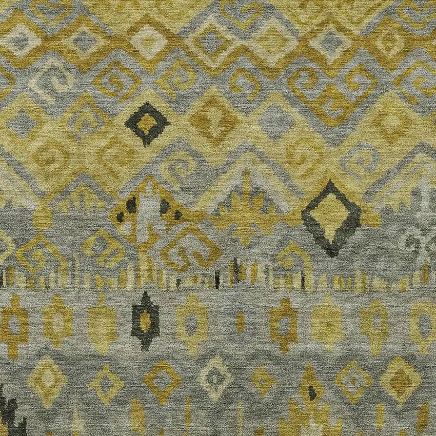 Pewter Gold And Charcoal Geometric Washable Indoor Outdoor Area Rug Photo 7