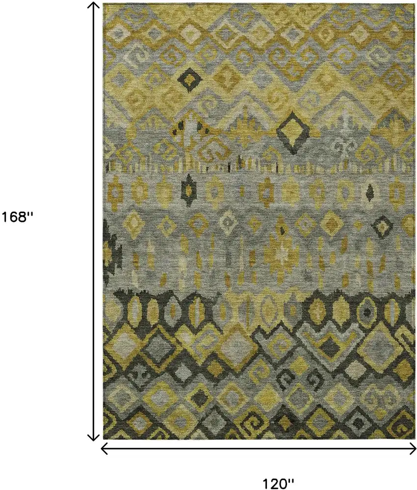 Pewter Gold And Charcoal Geometric Washable Indoor Outdoor Area Rug Photo 3