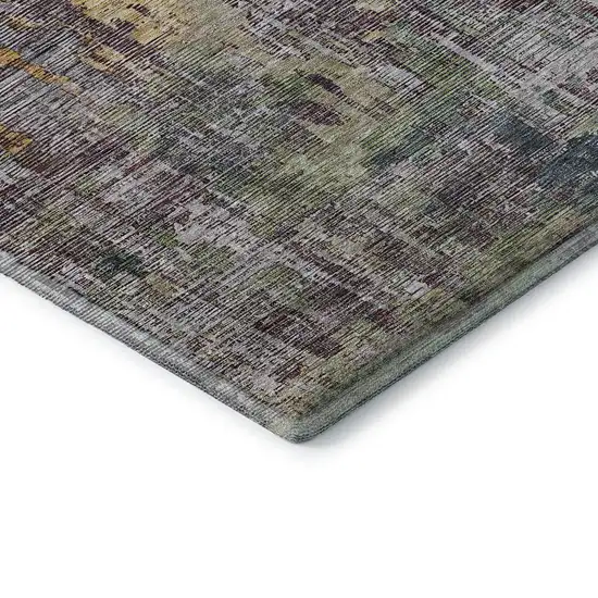 Pewter Gold And Eggplant Abstract Washable Area Rug With UV Protection Photo 5