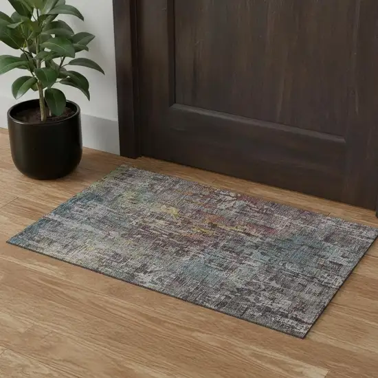 Pewter Gold And Eggplant Abstract Washable Area Rug With UV Protection Photo 1