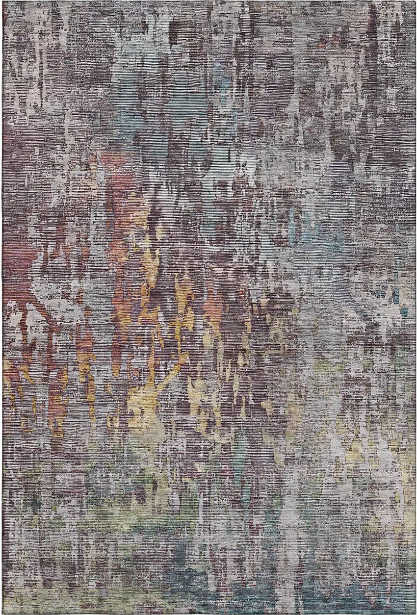 Pewter Gold And Eggplant Abstract Washable Area Rug With UV Protection Photo 3