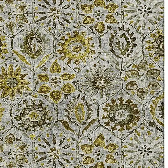 Pewter Gold And Gray Floral Washable Area Rug With UV Protection Photo 4