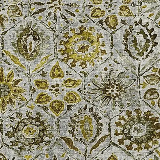 Pewter Gold And Gray Floral Washable Area Rug With UV Protection Photo 3