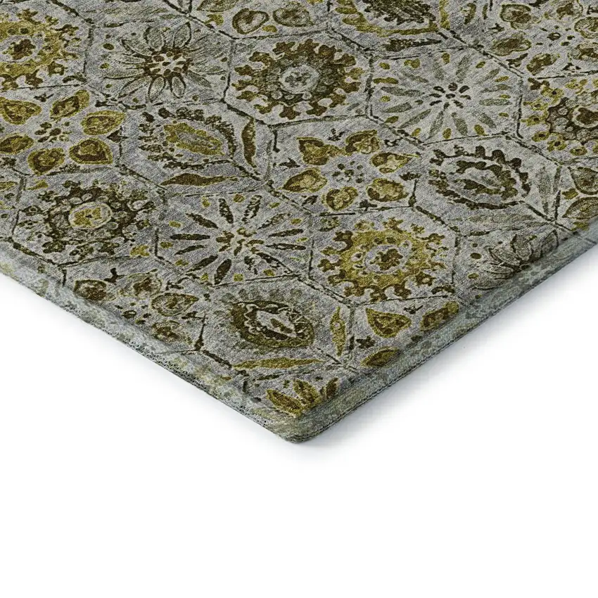 Pewter Gold And Gray Floral Washable Area Rug With UV Protection Photo 8