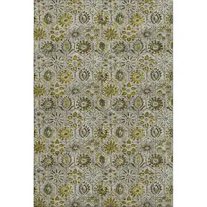 Photo of Pewter Gold And Gray Floral Washable Area Rug With UV Protection