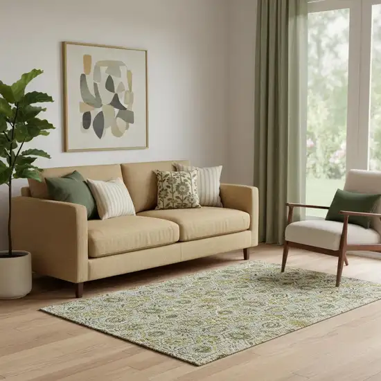 Pewter Gold And Gray Floral Washable Area Rug With UV Protection Photo 2