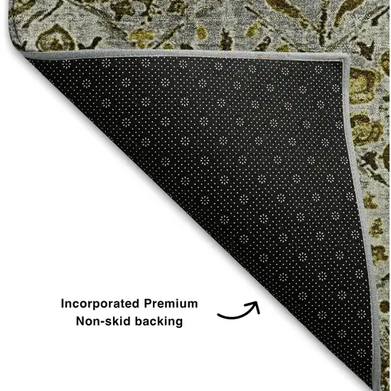 Pewter Gold And Gray Floral Washable Area Rug With UV Protection Photo 7