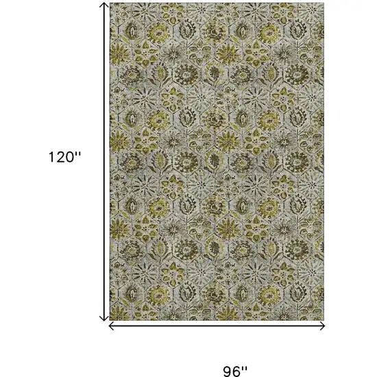 Pewter Gold And Gray Floral Washable Area Rug With UV Protection Photo 9