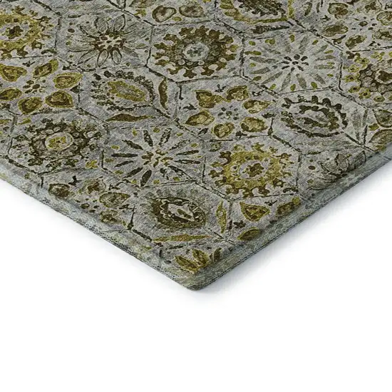 Pewter Gold And Gray Floral Washable Area Rug With UV Protection Photo 8