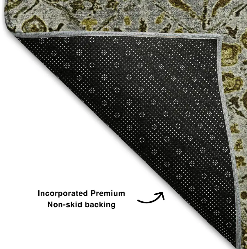 Pewter Gold And Gray Floral Washable Area Rug With UV Protection Photo 7