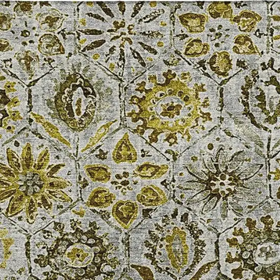 Pewter Gold And Gray Floral Washable Area Rug With UV Protection Photo 3
