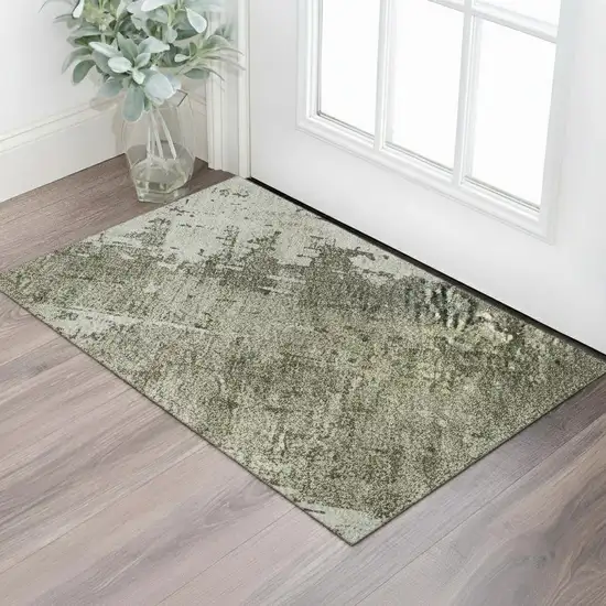 Pewter Gold And Ivory Abstract Washable Area Rug With UV Protection Photo 2