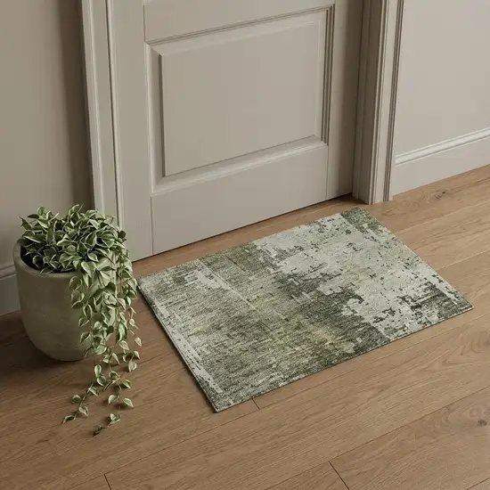 Pewter Gold And Ivory Abstract Washable Area Rug With UV Protection Photo 1