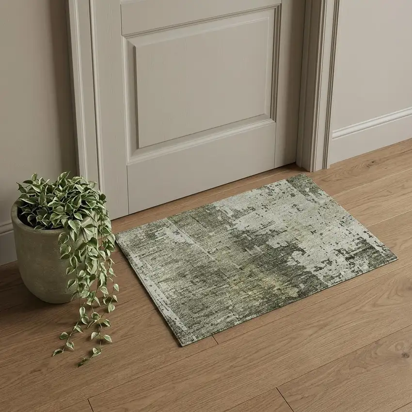 Pewter Gold And Ivory Abstract Washable Area Rug With UV Protection Photo 1