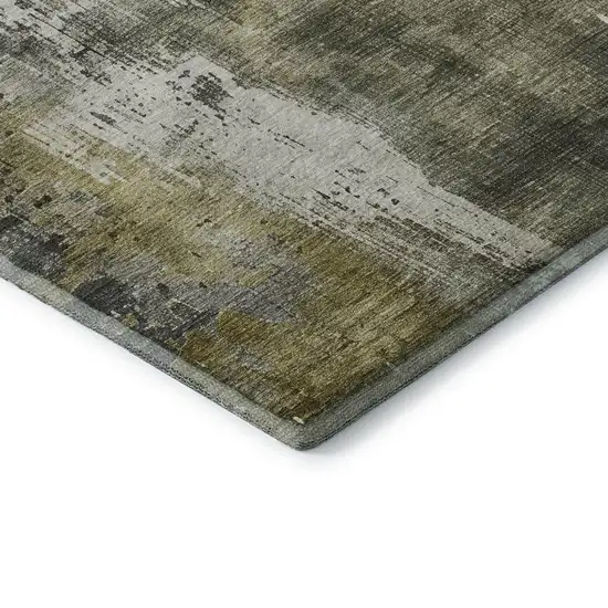 Pewter Gold And Ivory Abstract Washable Area Rug With UV Protection Photo 6