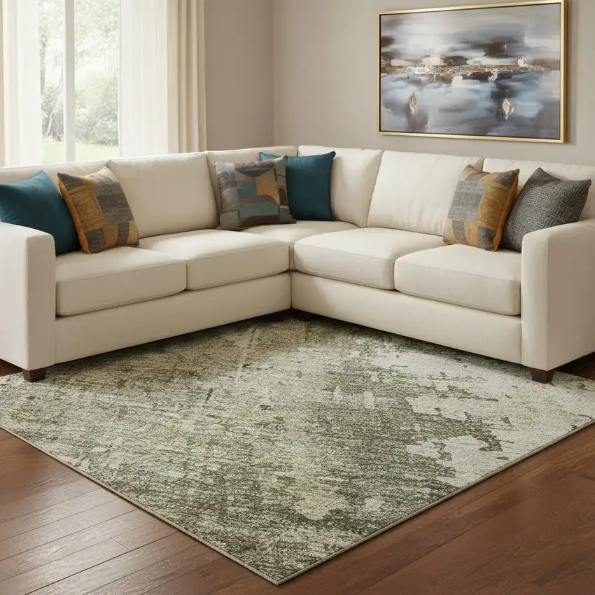 Pewter Gold And Ivory Abstract Washable Area Rug With UV Protection Photo 2