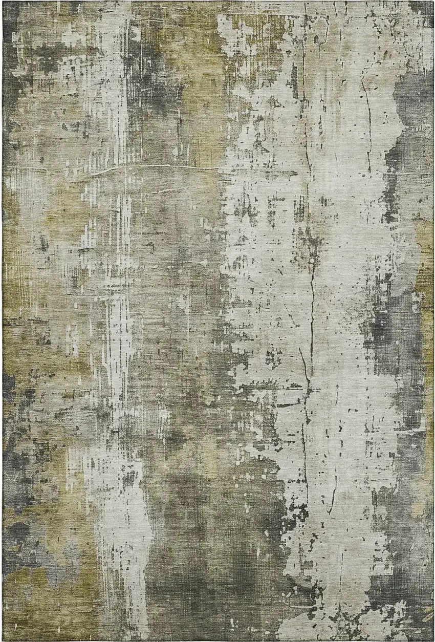 Pewter Gold And Ivory Abstract Washable Area Rug With UV Protection Photo 4