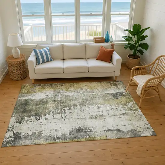 Pewter Gold And Ivory Abstract Washable Area Rug With UV Protection Photo 4