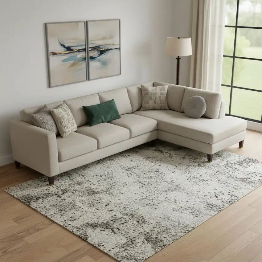 Pewter Gold And Ivory Abstract Washable Area Rug With UV Protection Photo 2