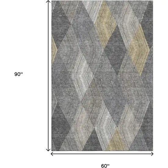 Pewter Gold And Ivory Geometric Washable Area Rug With UV Protection Photo 9