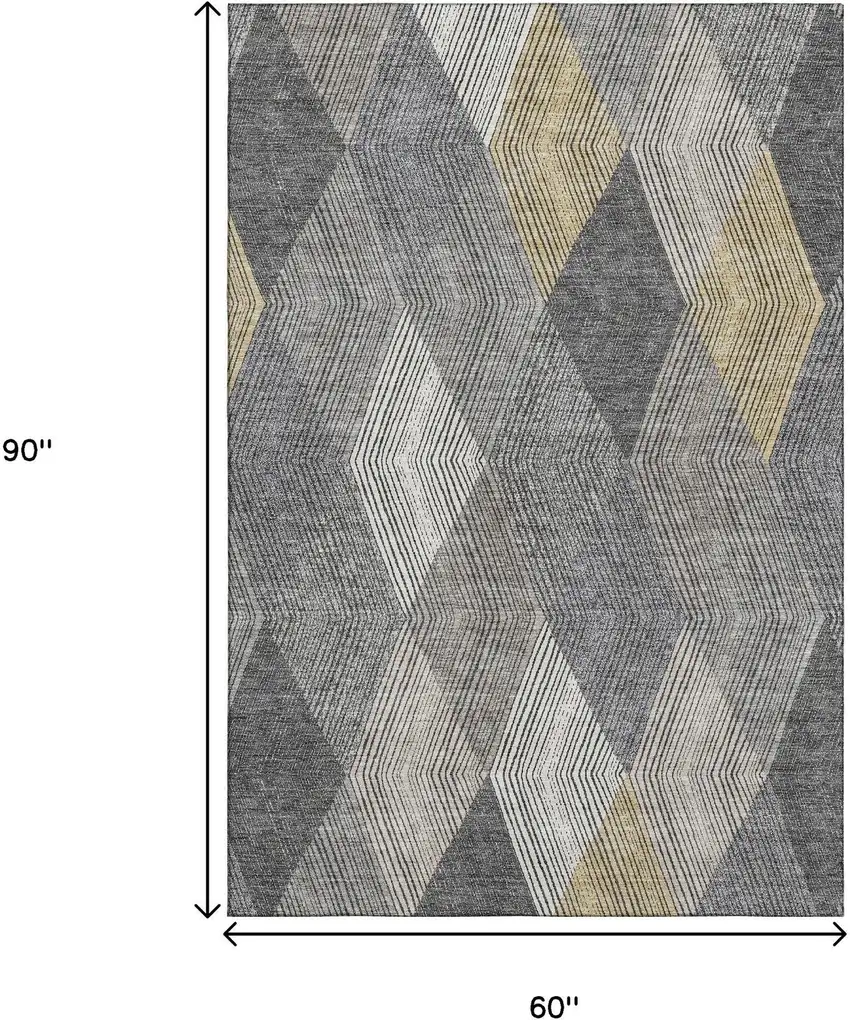 Pewter Gold And Ivory Geometric Washable Area Rug With UV Protection Photo 9