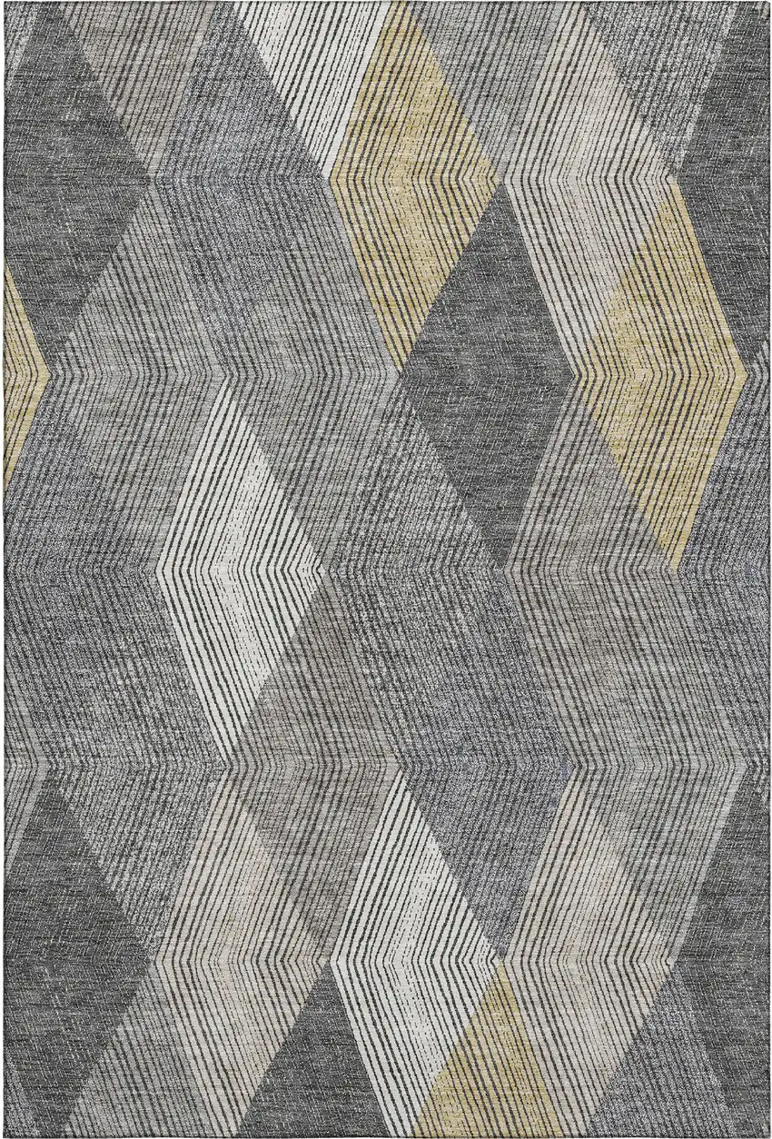 Pewter Gold And Ivory Geometric Washable Area Rug With UV Protection Photo 1