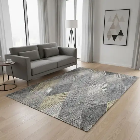 Pewter Gold And Ivory Geometric Washable Area Rug With UV Protection Photo 2