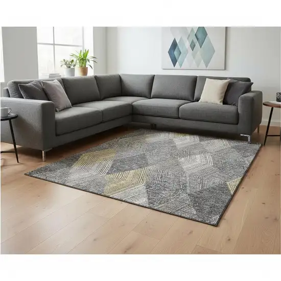 Pewter Gold And Ivory Geometric Washable Area Rug With UV Protection Photo 2