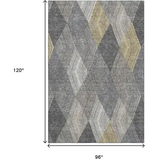 Pewter Gold And Ivory Geometric Washable Area Rug With UV Protection Photo 8