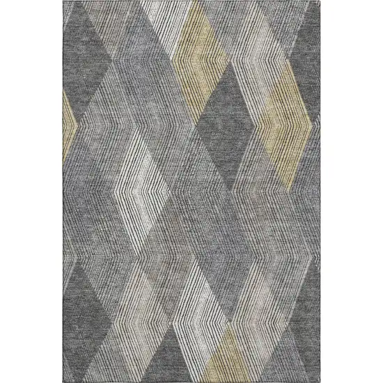 Pewter Gold And Ivory Geometric Washable Area Rug With UV Protection Photo 1