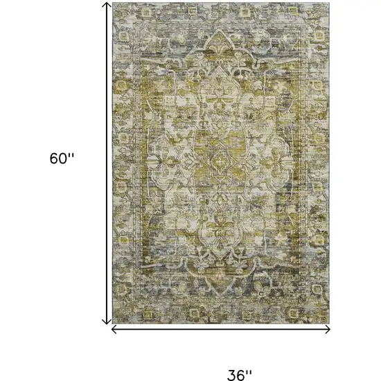 Pewter Gold And Ivory Oriental Washable Area Rug With UV Protection Photo 9