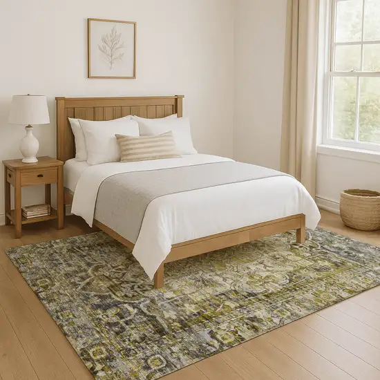 Pewter Gold And Ivory Oriental Washable Area Rug With UV Protection Photo 4