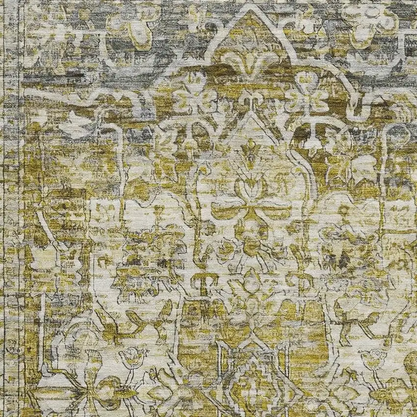 Pewter Gold And Ivory Oriental Washable Area Rug With UV Protection Photo 2