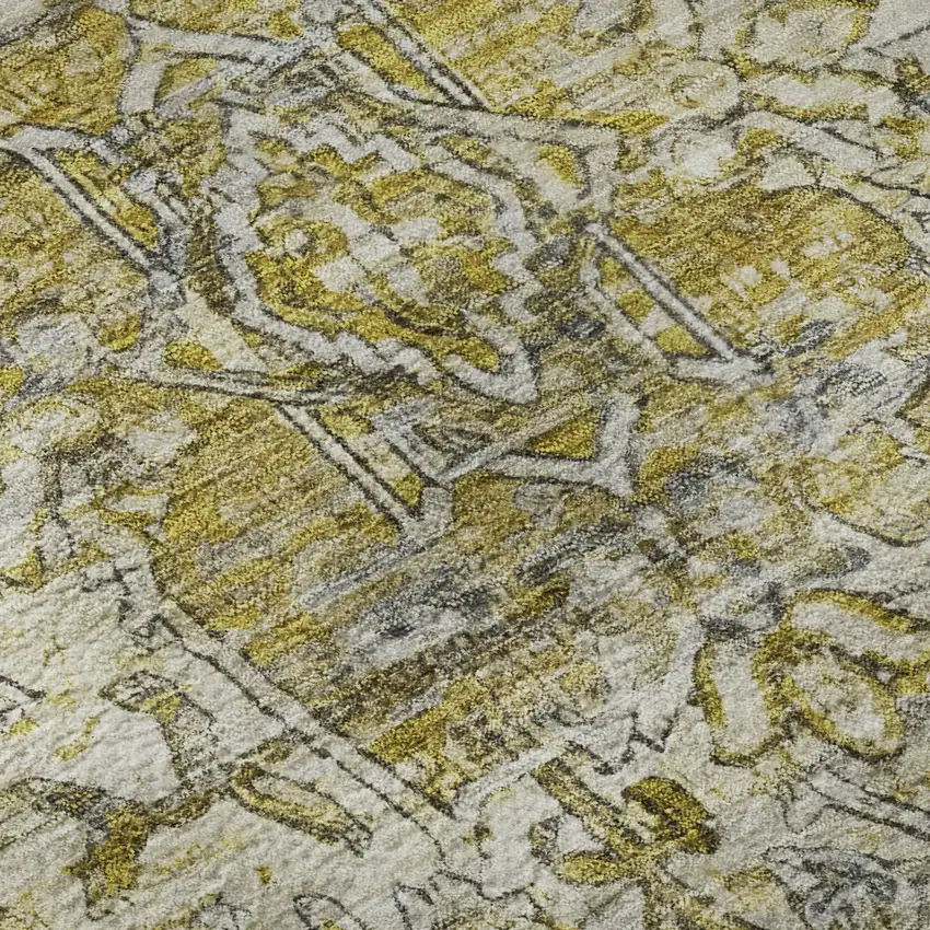 Pewter Gold And Ivory Oriental Washable Area Rug With UV Protection Photo 9
