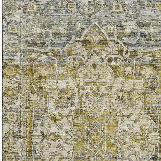Pewter Gold And Ivory Oriental Washable Area Rug With UV Protection Photo 3