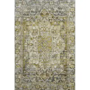 Photo of Pewter Gold And Ivory Oriental Washable Area Rug With UV Protection