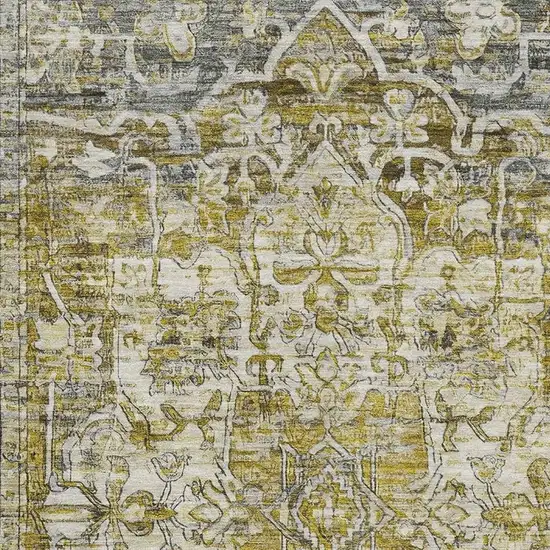 Pewter Gold And Ivory Oriental Washable Area Rug With UV Protection Photo 2