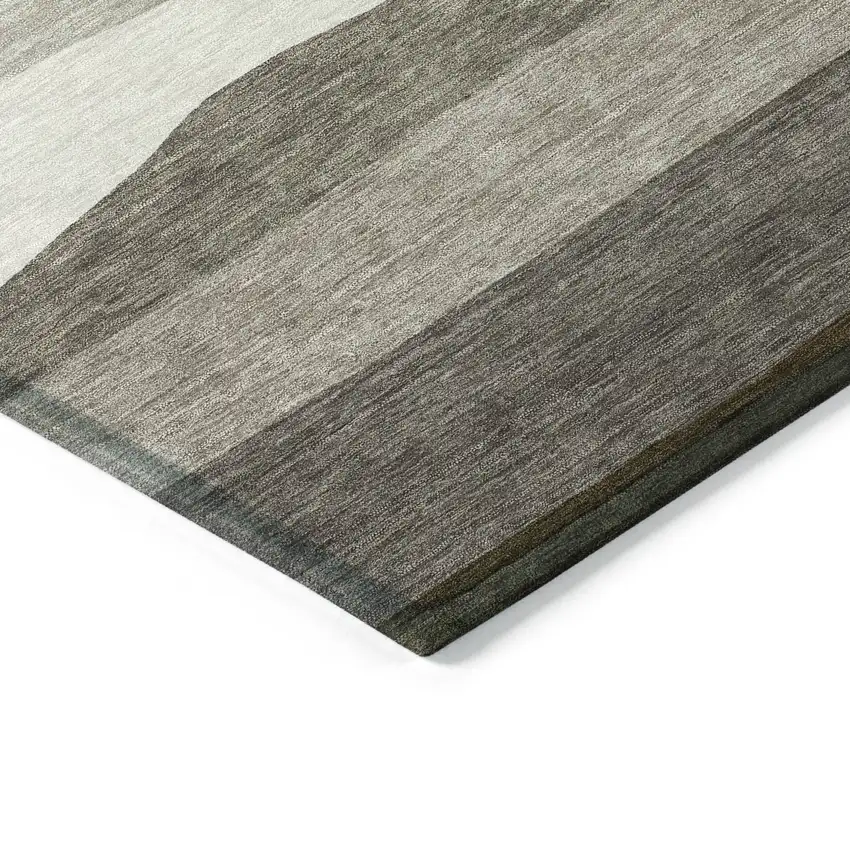 Pewter Gold And Ivory Striped Washable Indoor Outdoor Area Rug Photo 6
