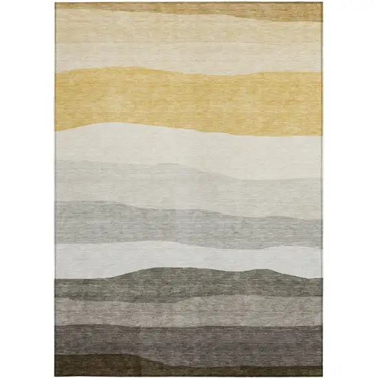 Pewter Gold And Ivory Striped Washable Indoor Outdoor Area Rug Photo 1