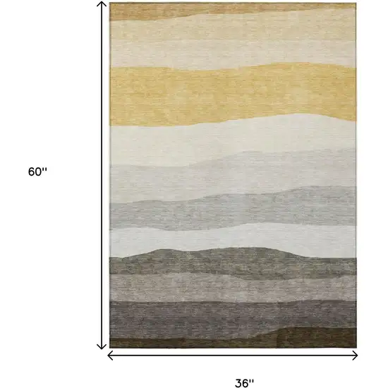 Pewter Gold And Ivory Striped Washable Indoor Outdoor Area Rug Photo 9