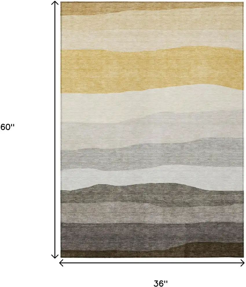 Pewter Gold And Ivory Striped Washable Indoor Outdoor Area Rug Photo 9
