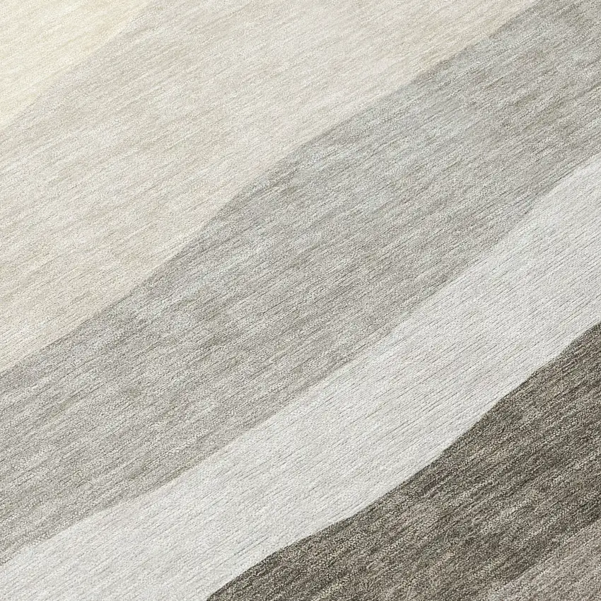 Pewter Gold And Ivory Striped Washable Indoor Outdoor Area Rug Photo 8