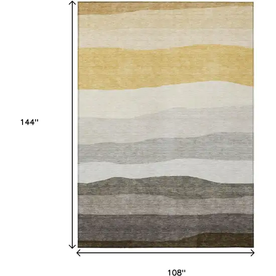 Pewter Gold And Ivory Striped Washable Indoor Outdoor Area Rug Photo 9