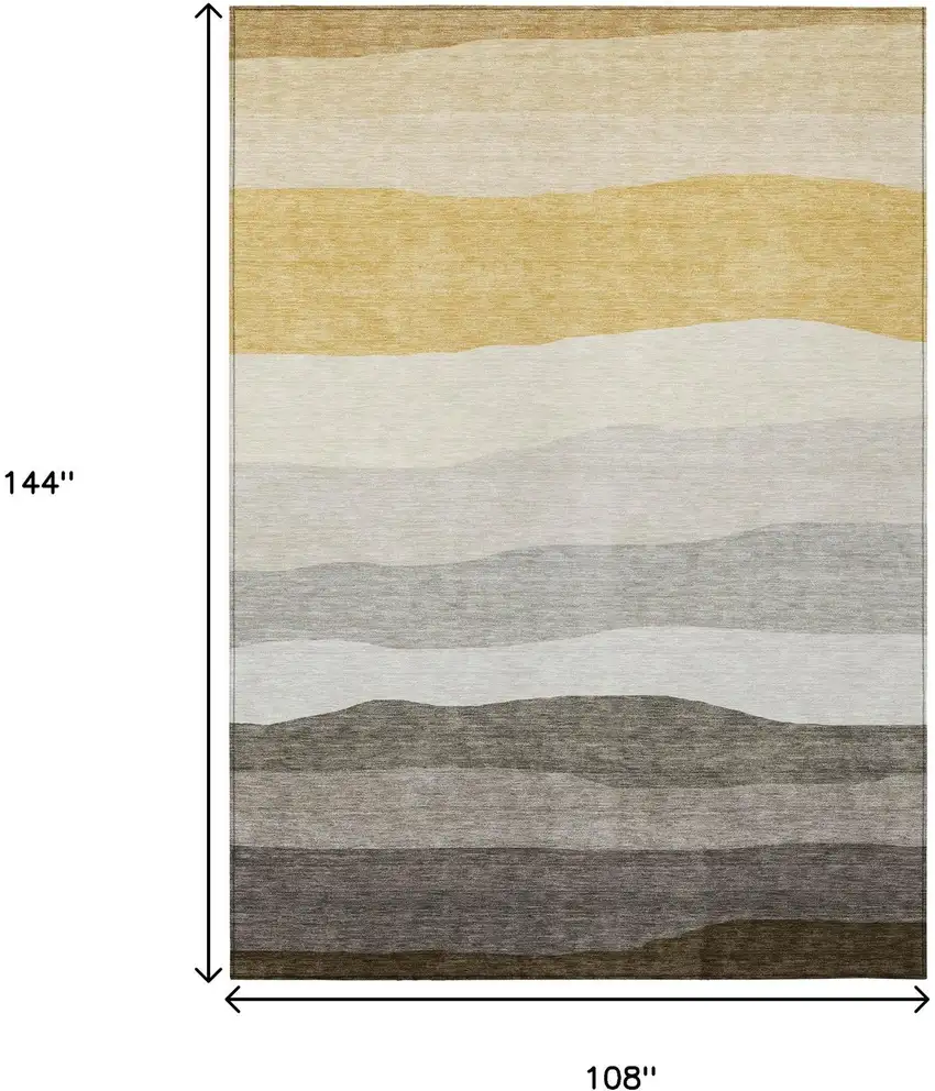 Pewter Gold And Ivory Striped Washable Indoor Outdoor Area Rug Photo 9