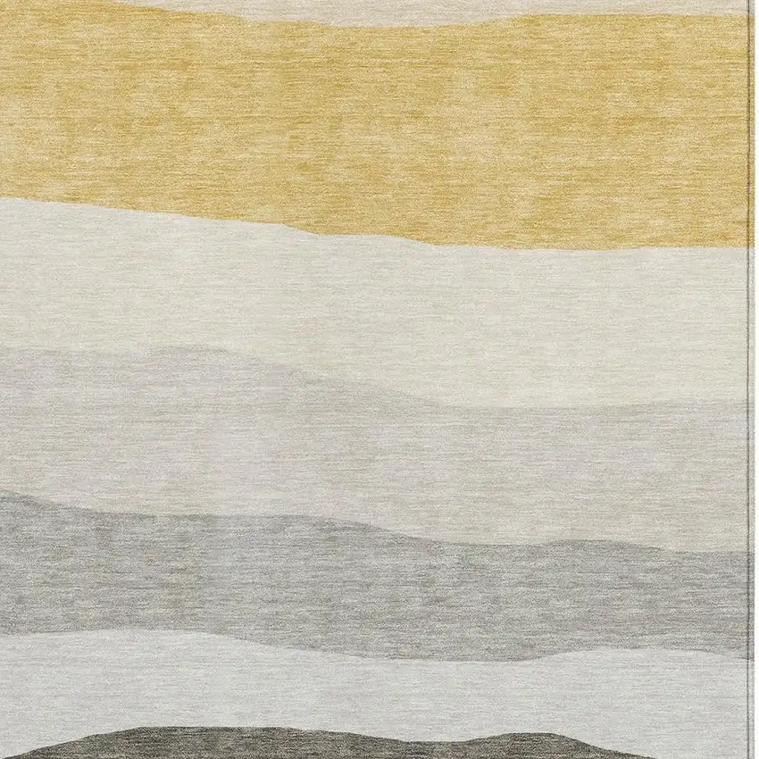 Pewter Gold And Ivory Striped Washable Indoor Outdoor Area Rug Photo 3