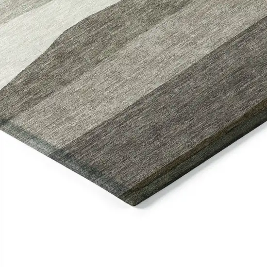 Pewter Gold And Ivory Striped Washable Indoor Outdoor Area Rug Photo 6
