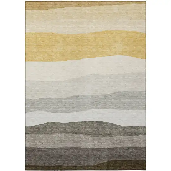 Pewter Gold And Ivory Striped Washable Indoor Outdoor Area Rug Photo 9