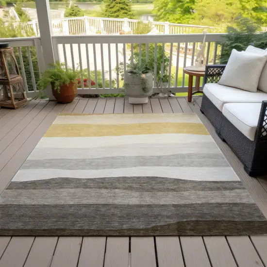 Pewter Gold And Ivory Striped Washable Indoor Outdoor Area Rug Photo 8