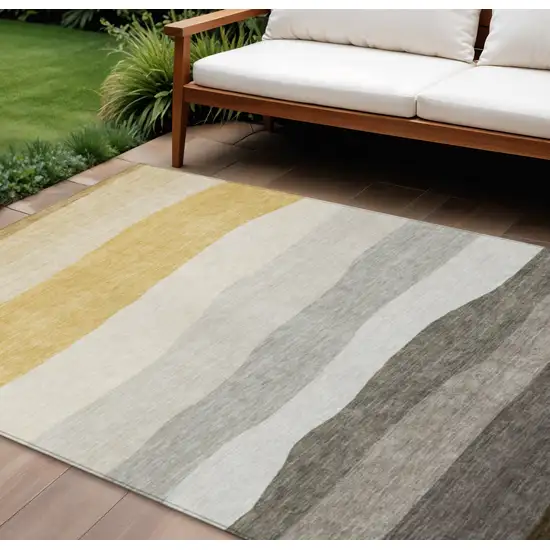 Pewter Gold And Ivory Striped Washable Indoor Outdoor Area Rug Photo 2