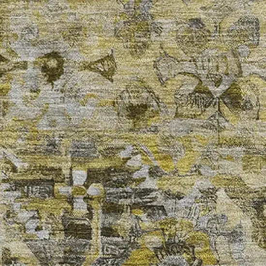 Pewter Gold And Silver Floral Washable Area Rug With UV Protection Photo 2